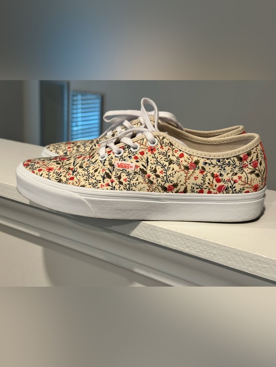 Vans Shoes - Vans Beige Canvas Floral Lace-Up Sneakers with Red Accents